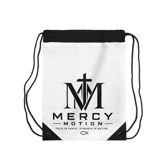 Mercy Motion Gym Drawstring Bag | Inverted typographic emblem